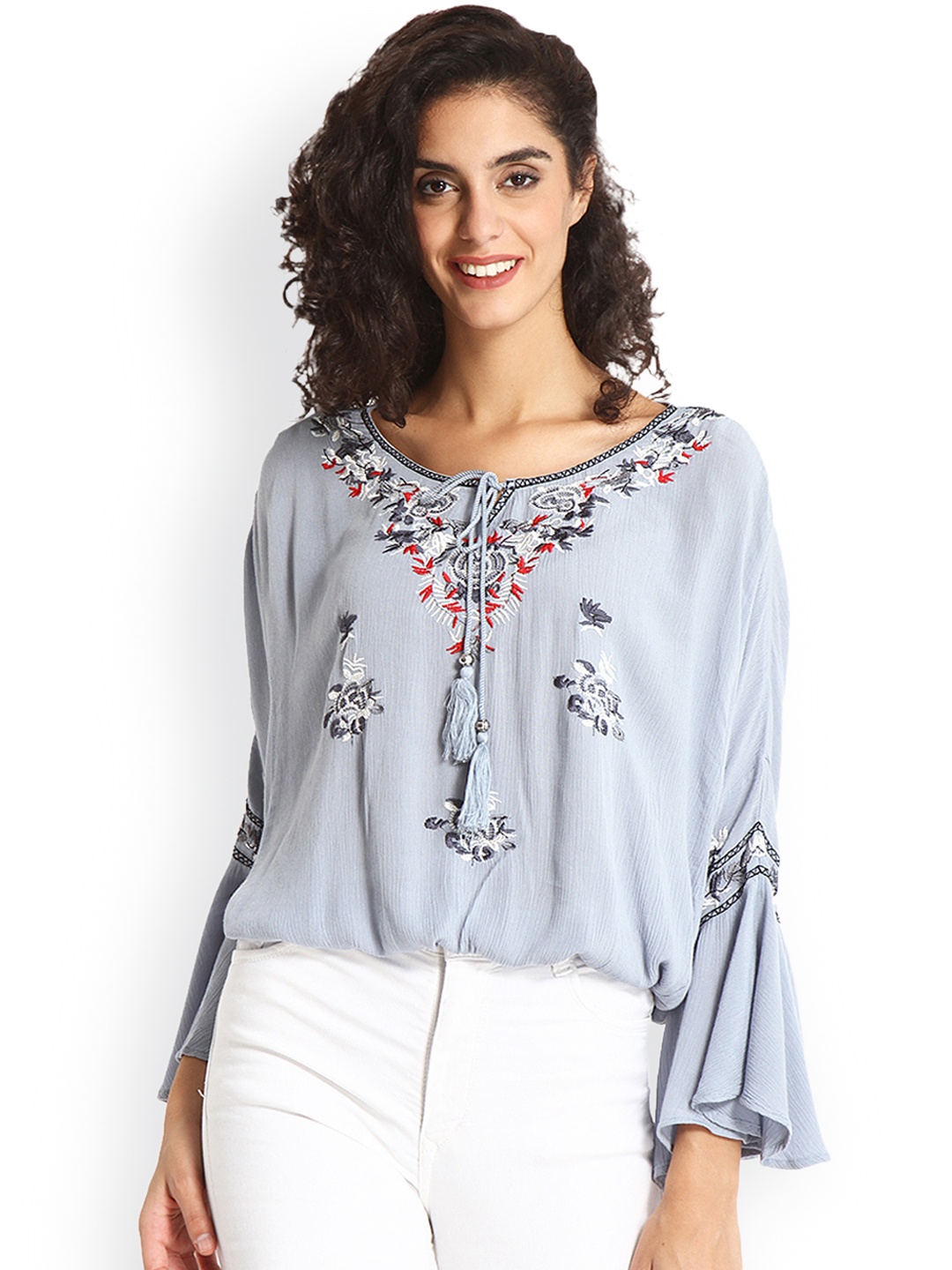 

Gipsy Women Blue Embroidered Top