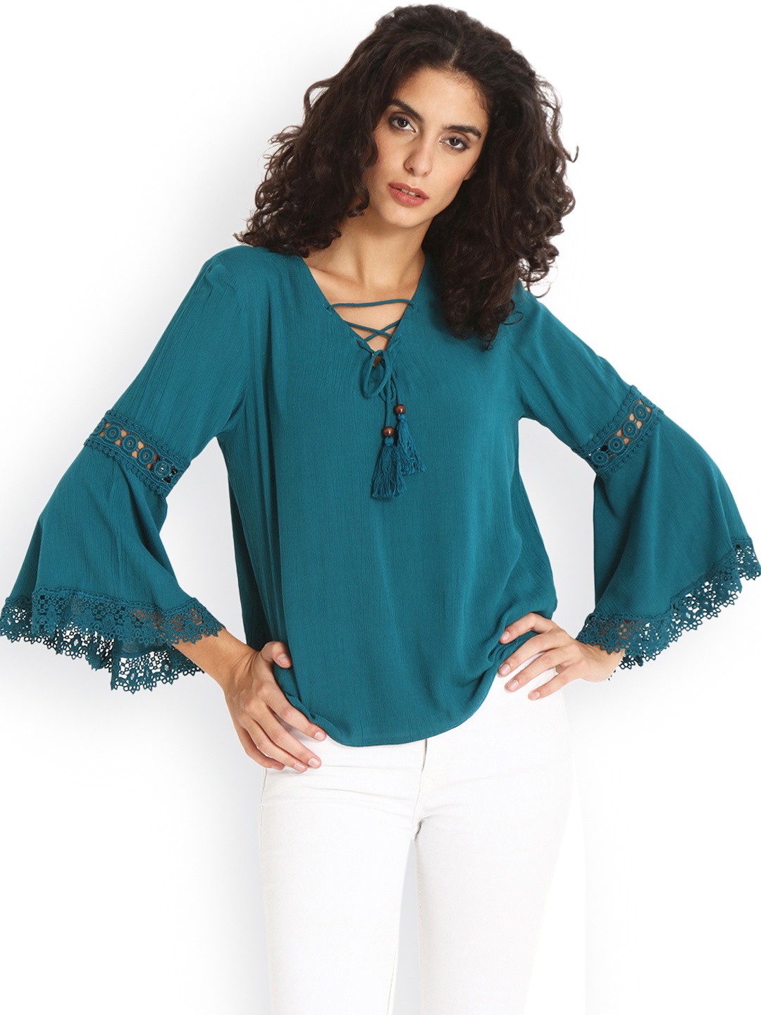 

Gipsy Women Teal Blue Solid Top