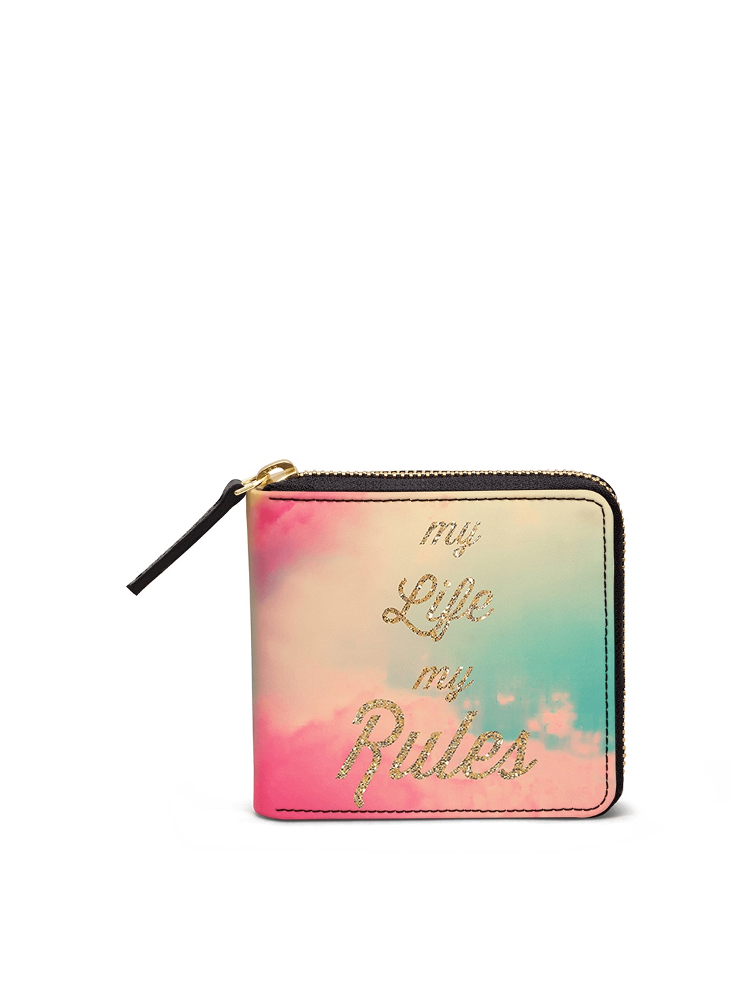 

DailyObjects Women Pink & Sea Green Printed Zip Around Wallet