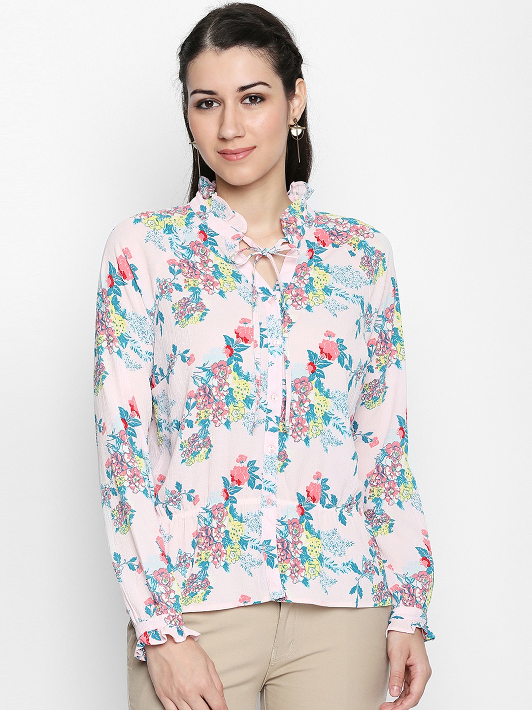 

Honey by Pantaloons Women Pink Tropical Printed Top