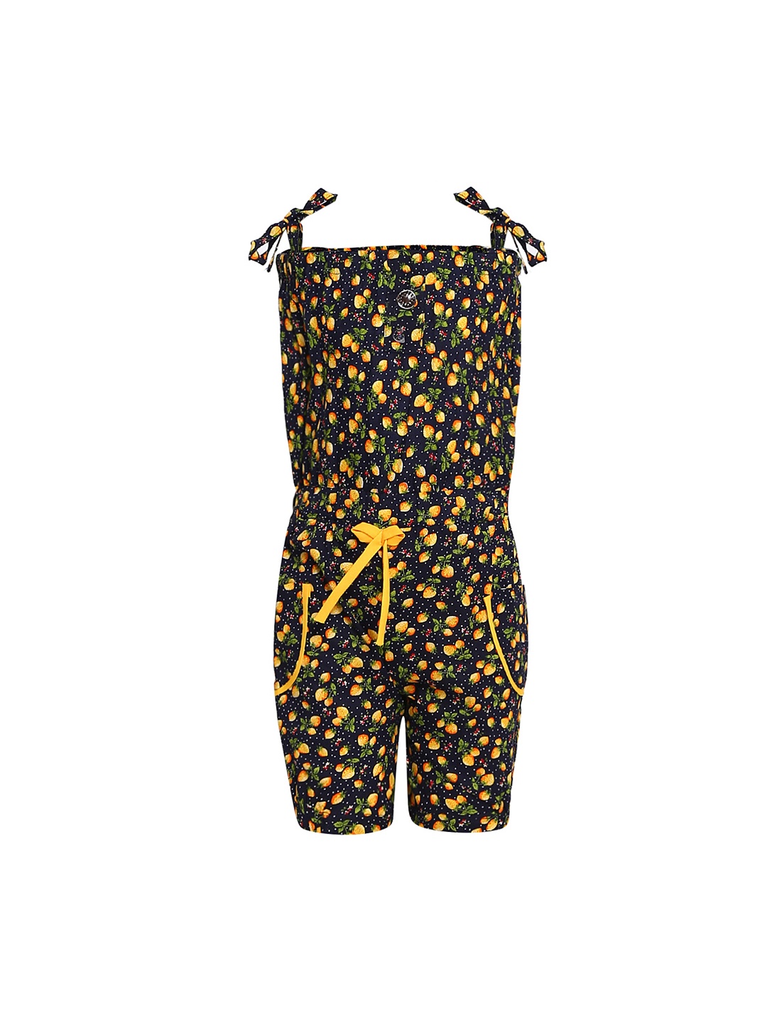 

Aarika Girls Black & Yellow Printed Playsuit, Navy blue