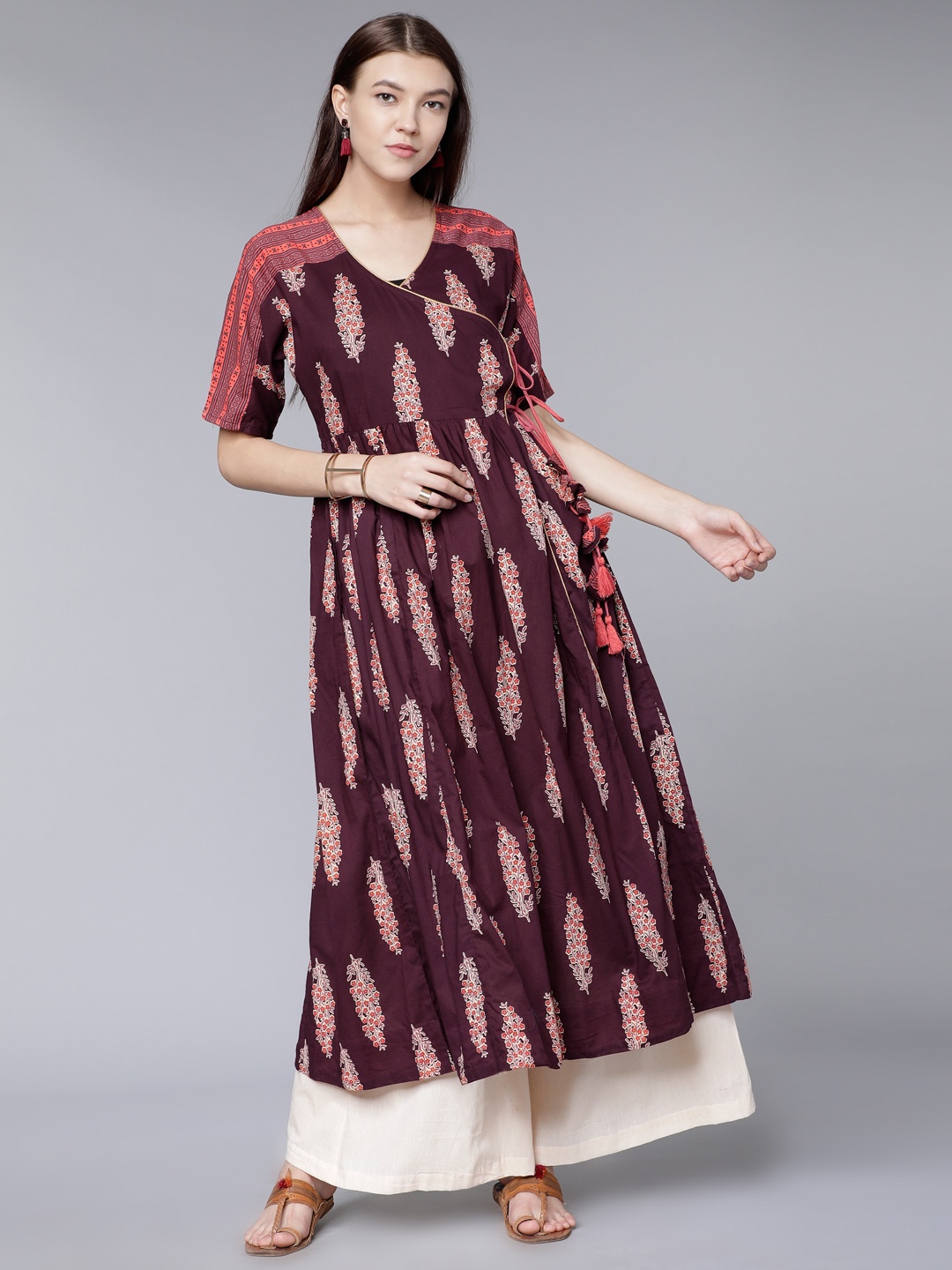 

Vishudh Women Purple & Orange Printed Anarkali Kurta