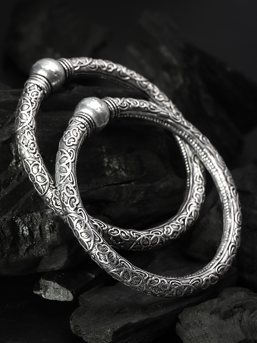 

Rubans Oxidised Silver Plated Handcrafted Traditional Set of 2 Bangles