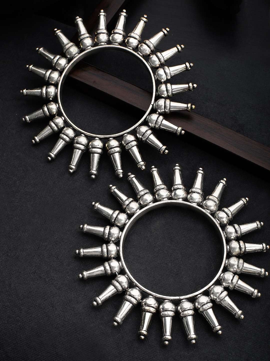 

Rubans Oxidised Silver Toned Handcrafted Pacheli Set of 2 Statement Bangles