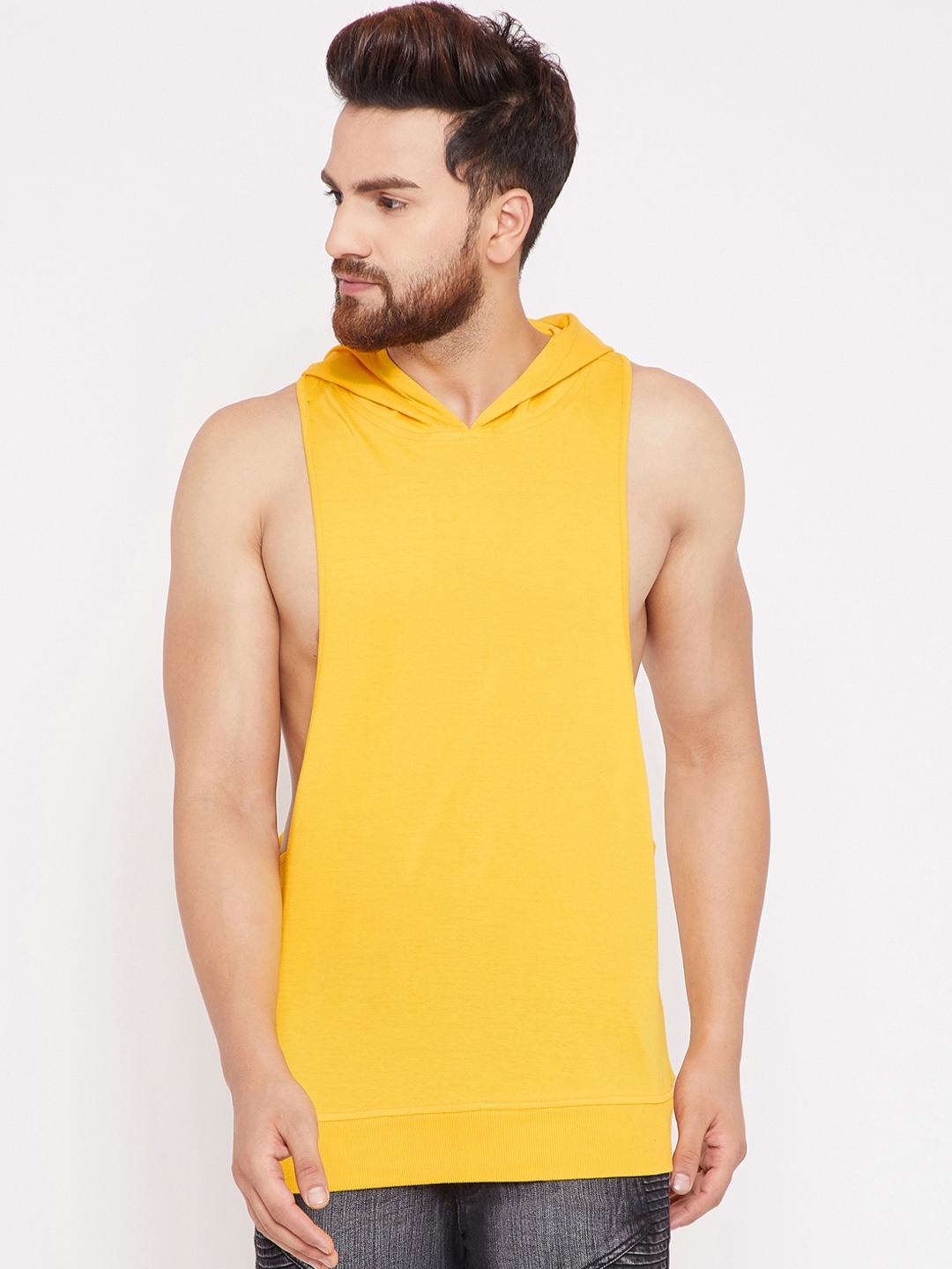 

FUGAZEE Men Yellow Solid Hood T-shirt