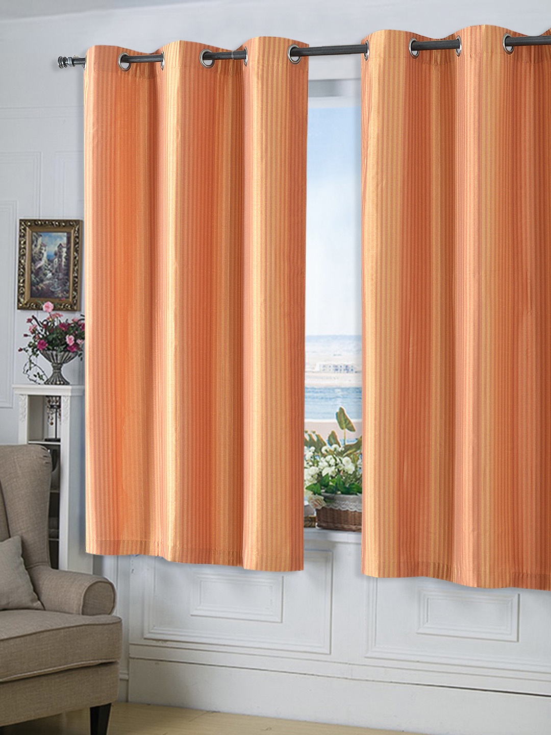 

Deco Window Gold-Toned & Peach-Coloured Set of Single Window Curtains
