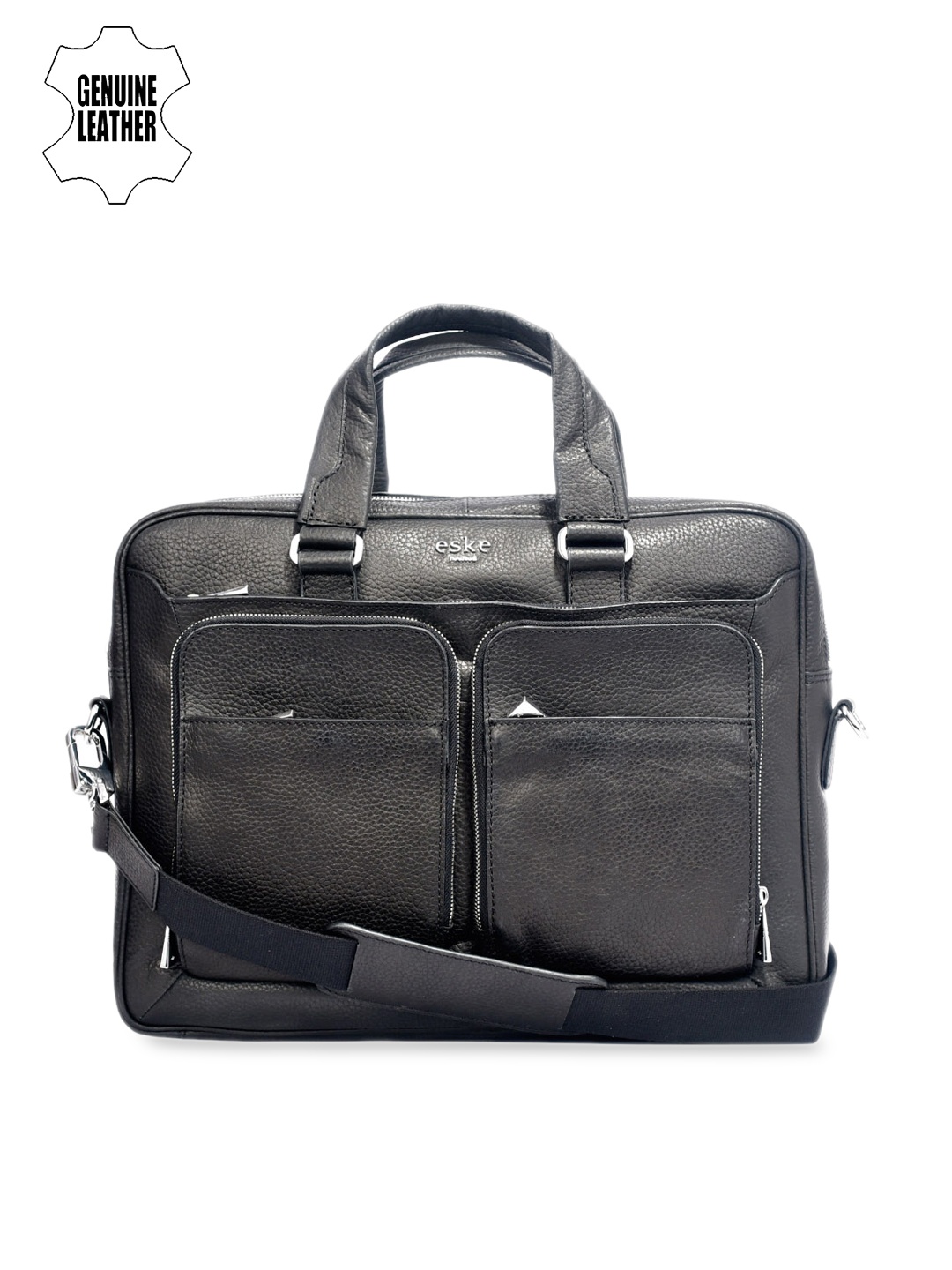 

Eske Men Black Solid Leather Laptop Bag