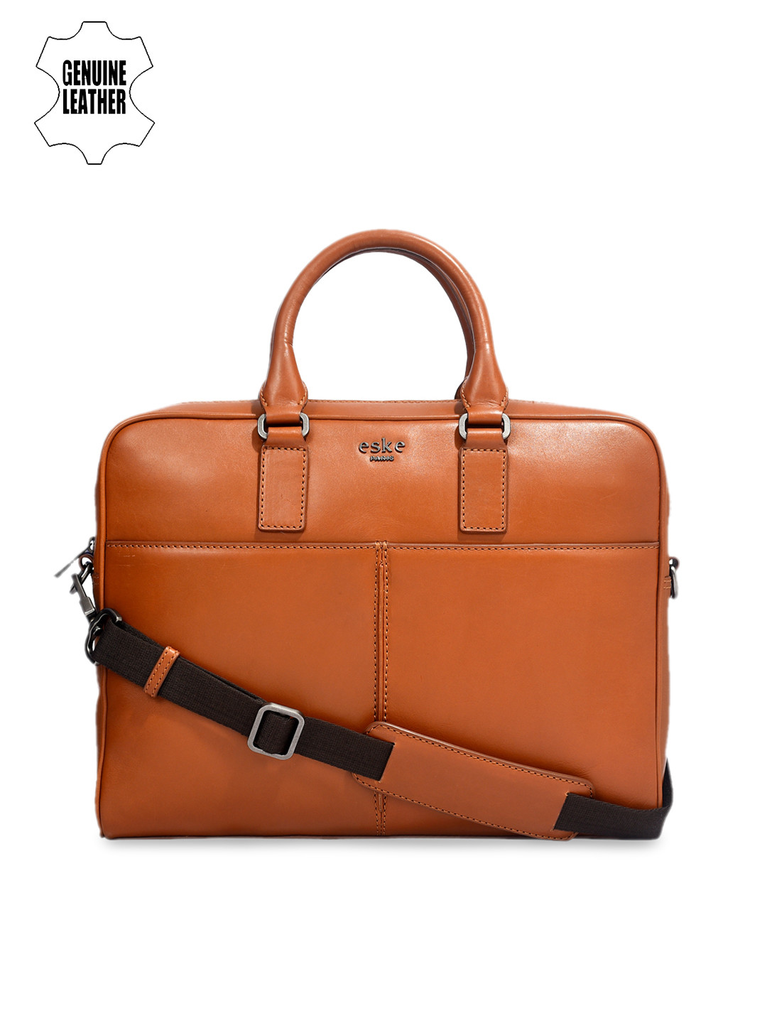 

Eske Men Tan Solid Leather Laptop Bag