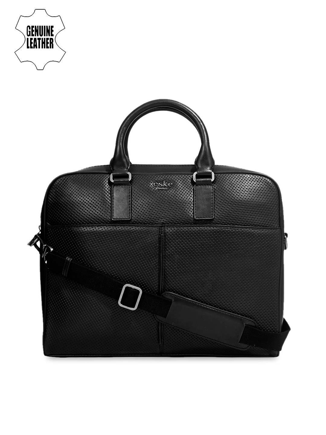 

Eske Men Black Textured Leather Laptop Bag