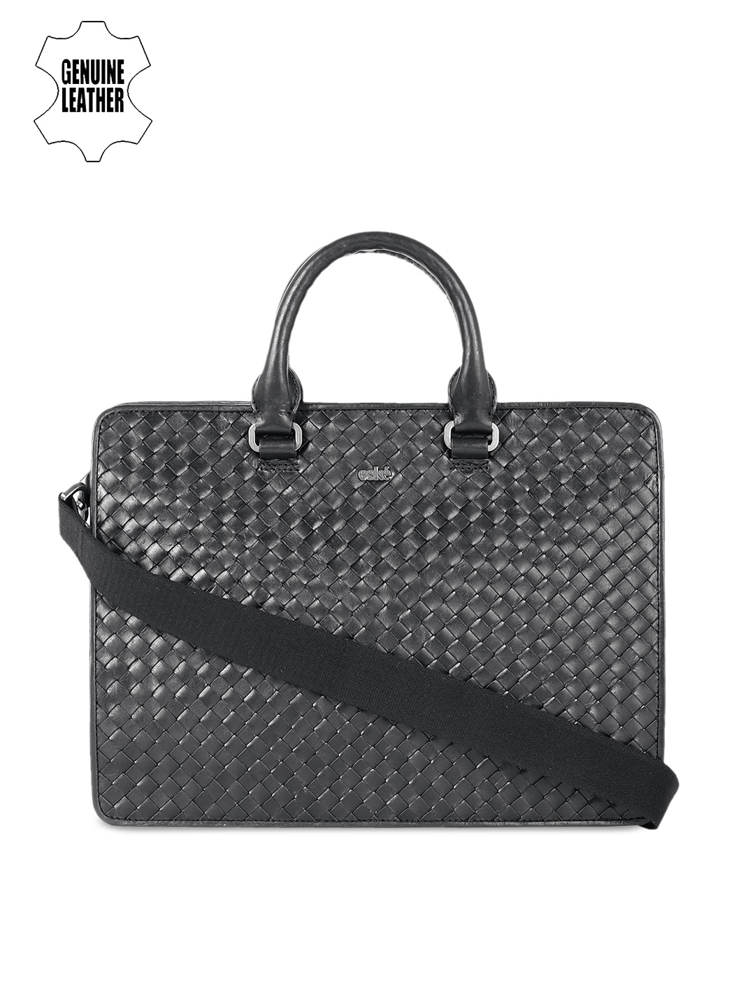

Eske Men Black Textured Leather Laptop Bag