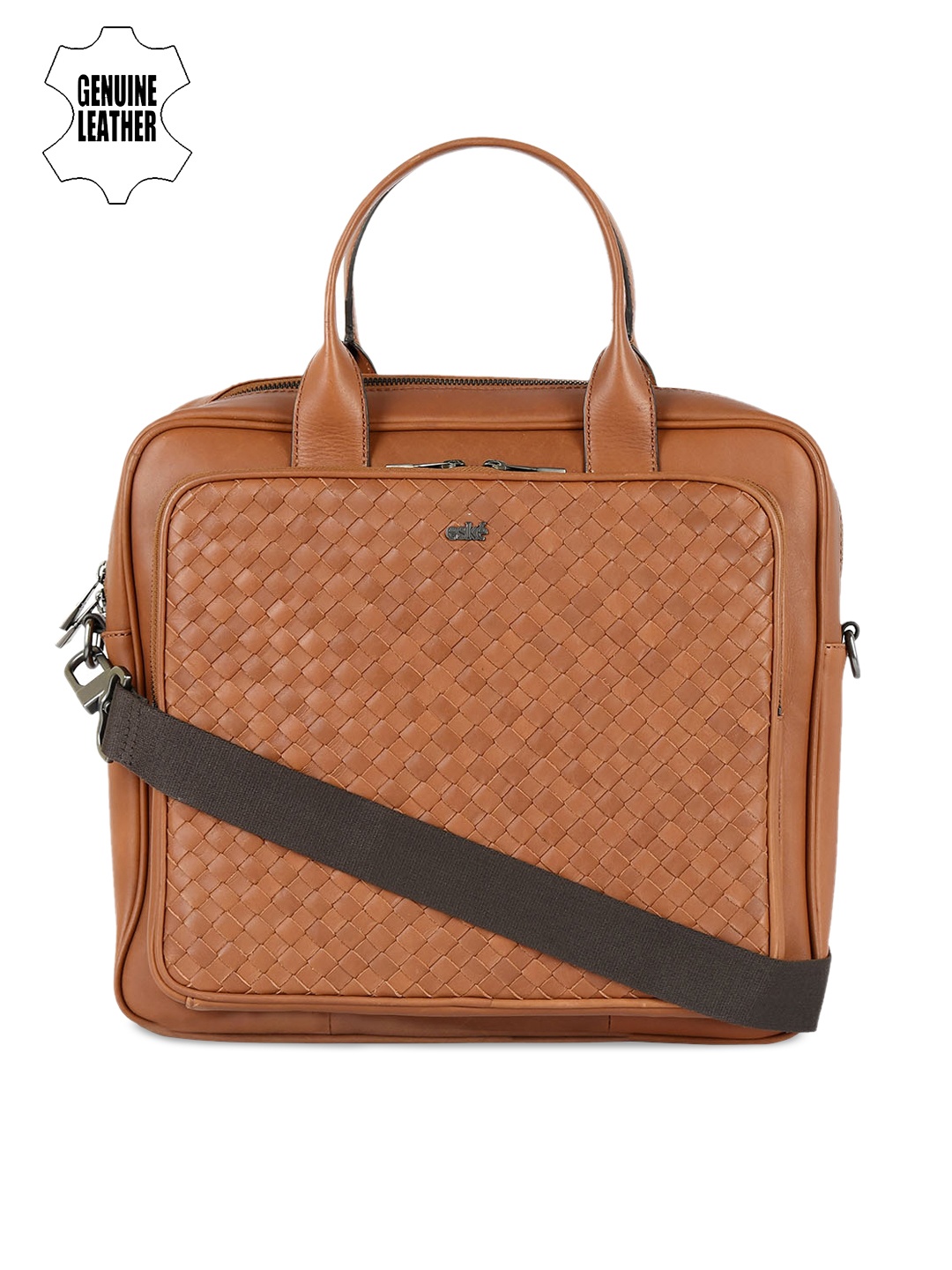 

Eske Men Tan Solid Leather Laptop Bag