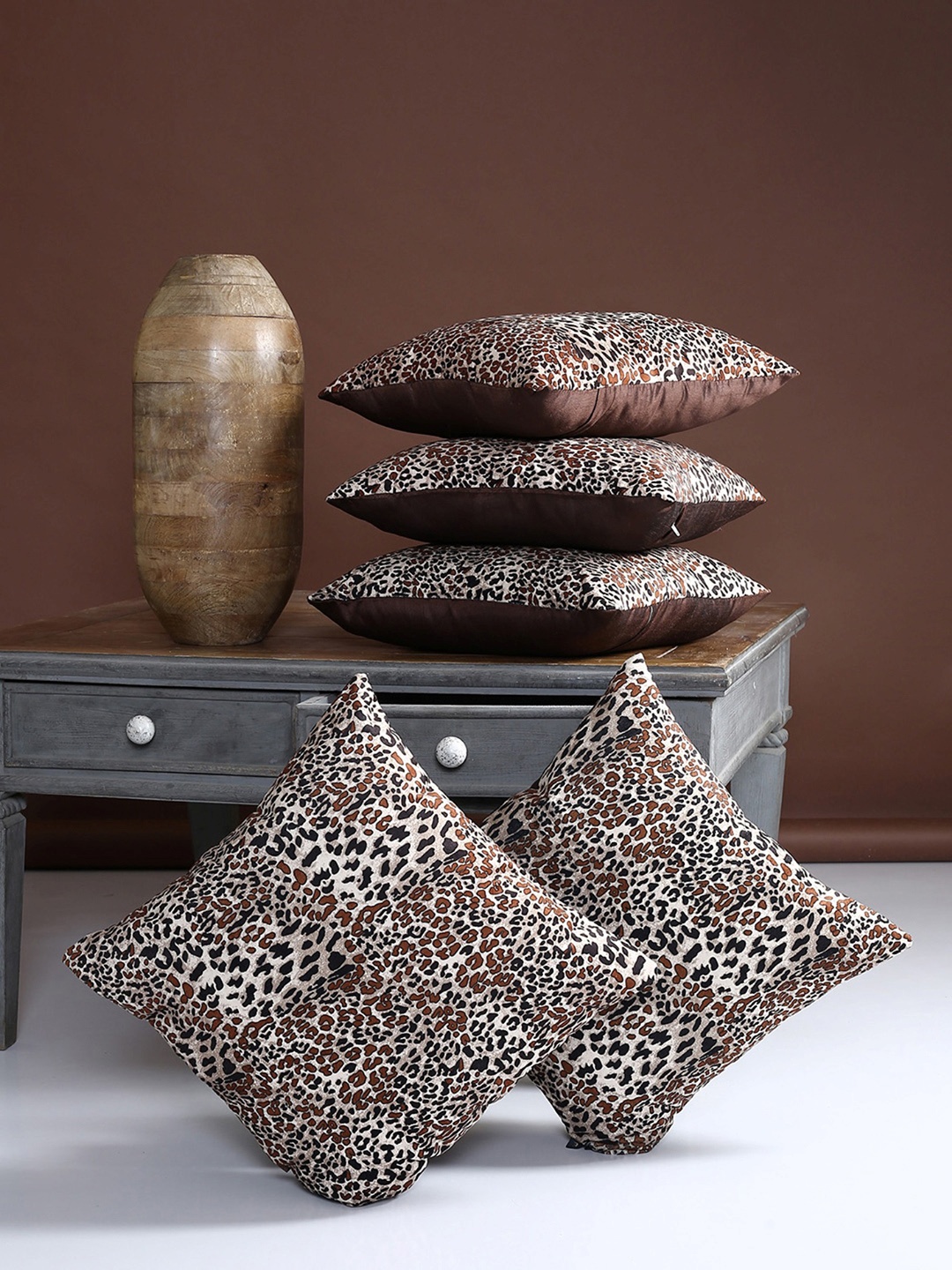 

ROMEE Brown Set of 5 Geometric Square Cushion Covers