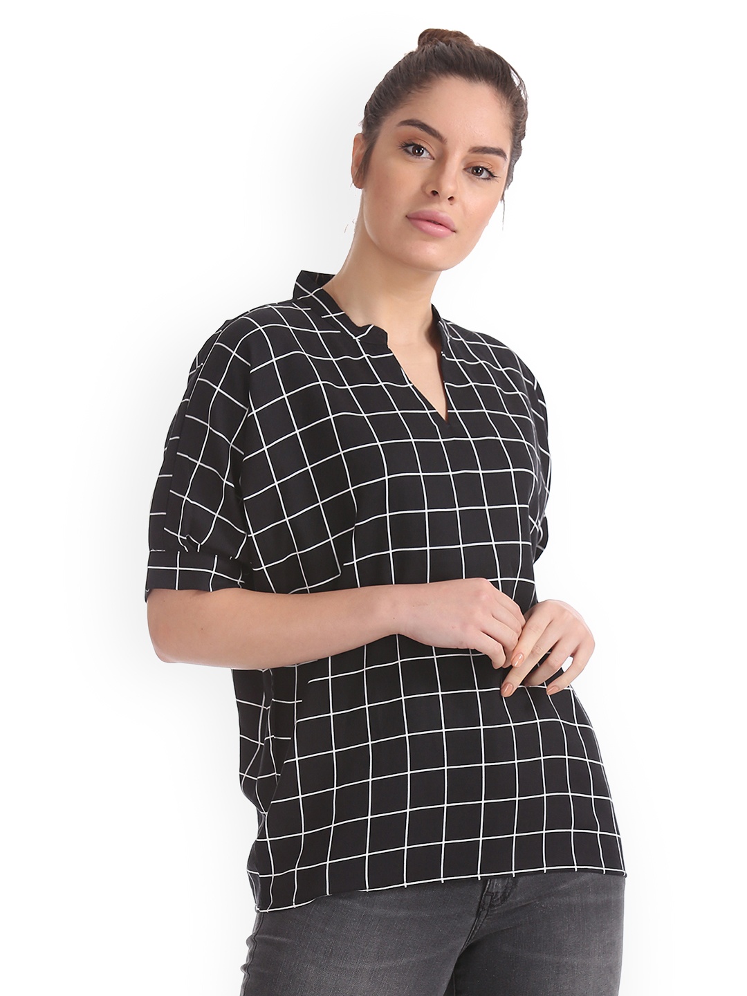 

U.S. Polo Assn. Women Women Black Checked Top