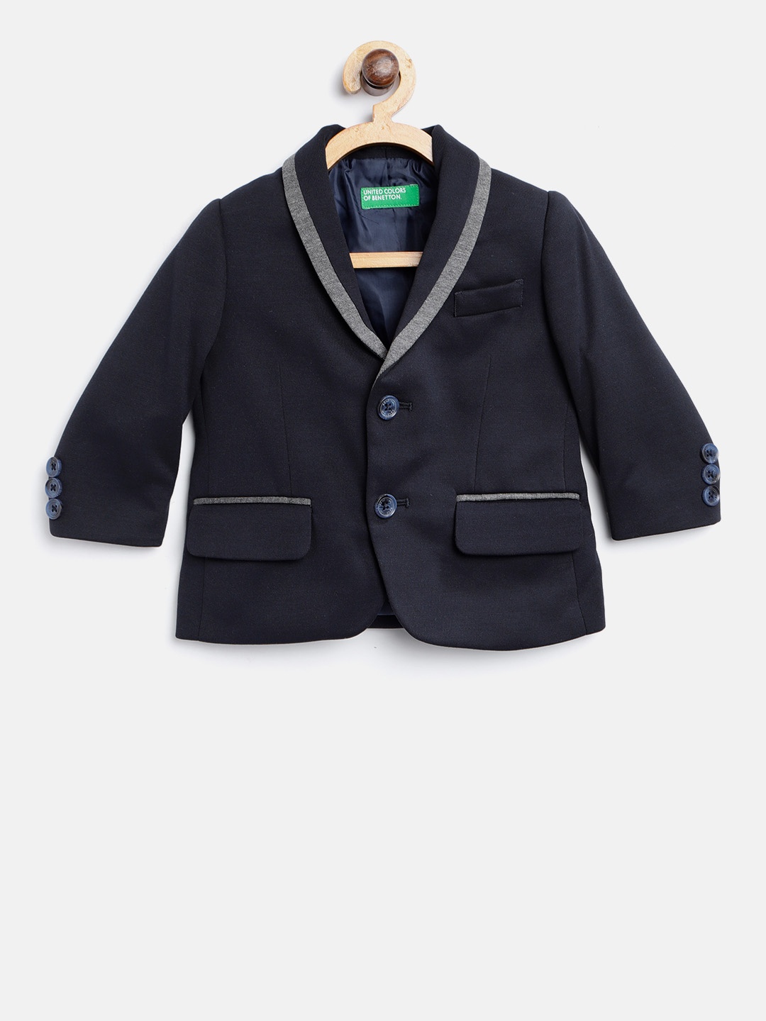 

United Colors of Benetton Boys Navy Blue Single-Breasted Solid Blazer