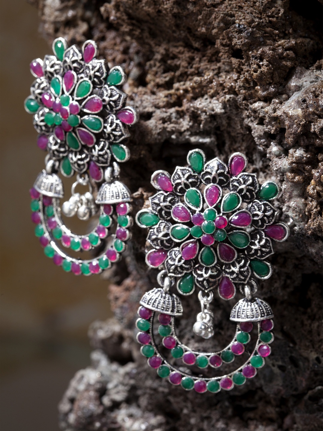 

Moedbuille Silver-Plated & Handcrafted Crescent Shaped Chandbalis, Multi