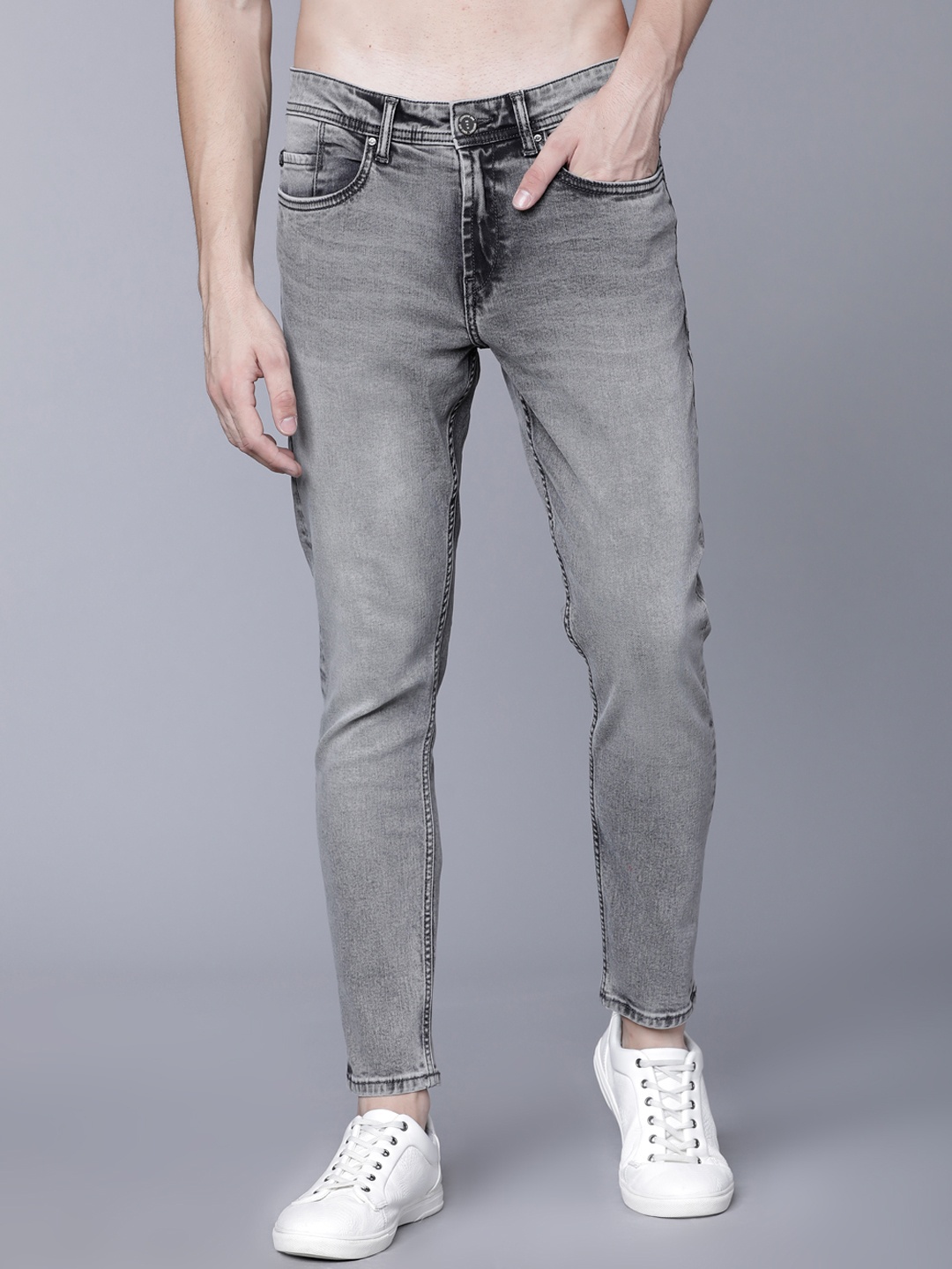 

LOCOMOTIVE Men Grey Tapered Fit Mid-Rise Clean Look Stretchable Jeans