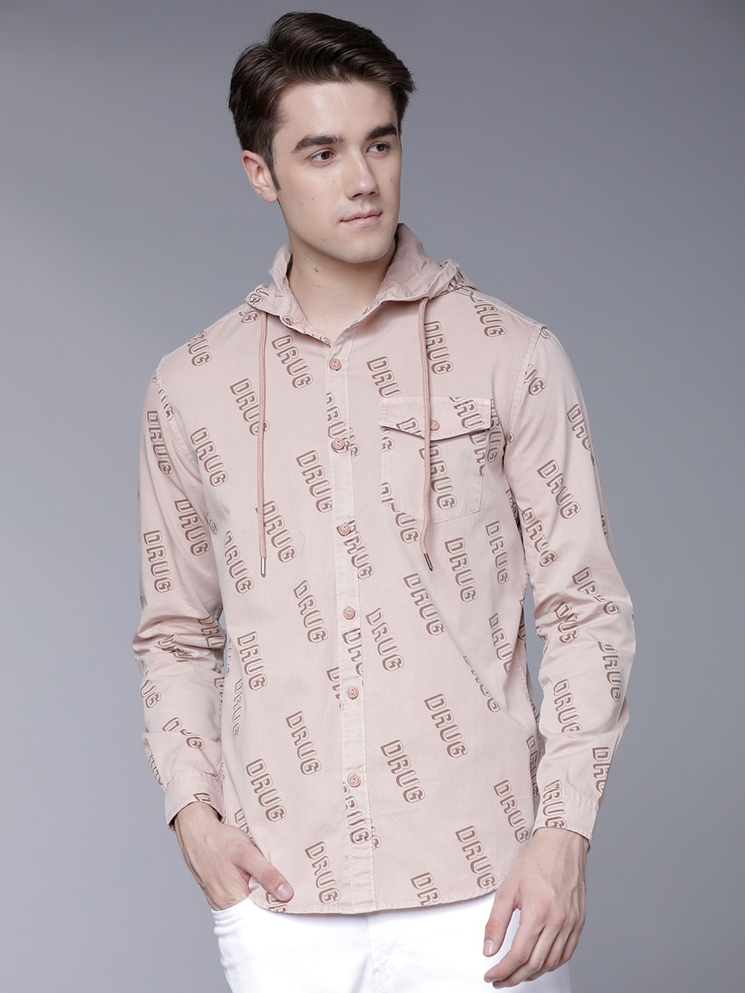 

LOCOMOTIVE Men Pink Slim Fit Printed Casual Shirt