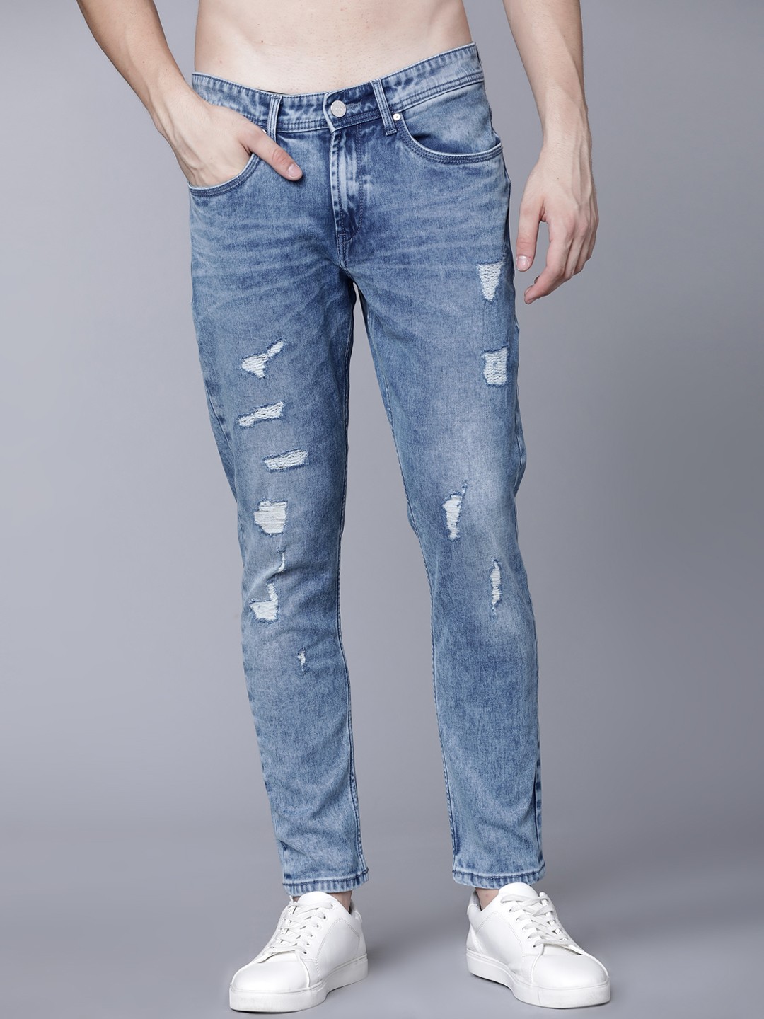 

LOCOMOTIVE Men Blue Tapered Fit Mid-Rise Mildly Distressed Stretchable Jeans