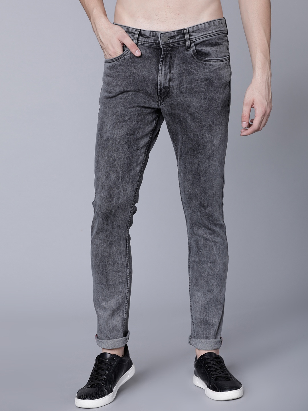 

LOCOMOTIVE Men Black & Grey Slim Fit Mid-Rise Clean Look Jeans