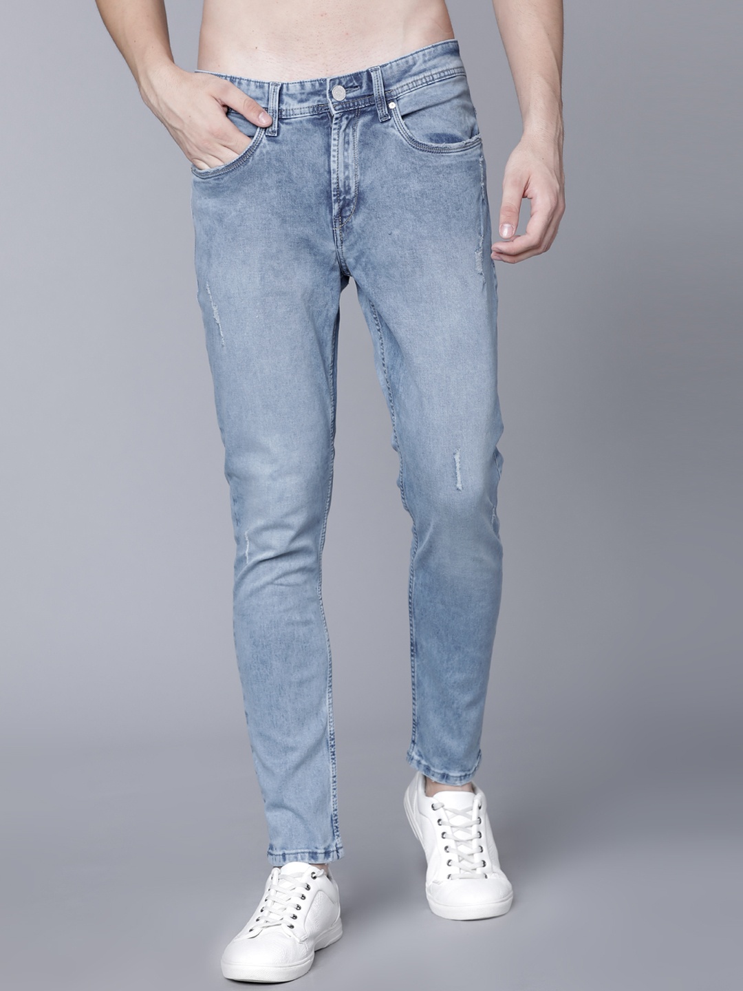 

LOCOMOTIVE Men Blue Tapered Fit Mid-Rise Low Distress Stretchable Jeans