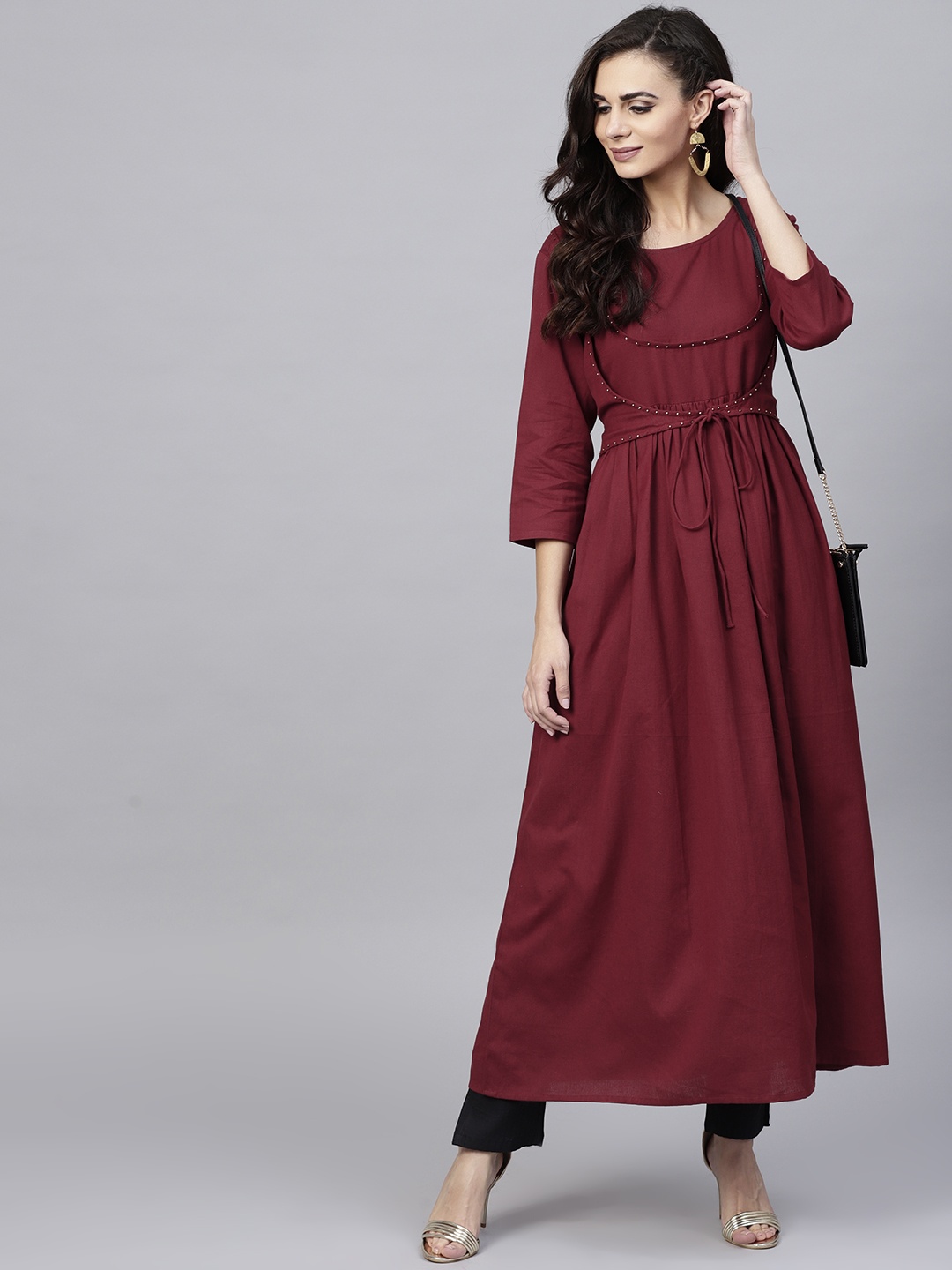 

AKS Women Maroon Solid A-Line Kurta