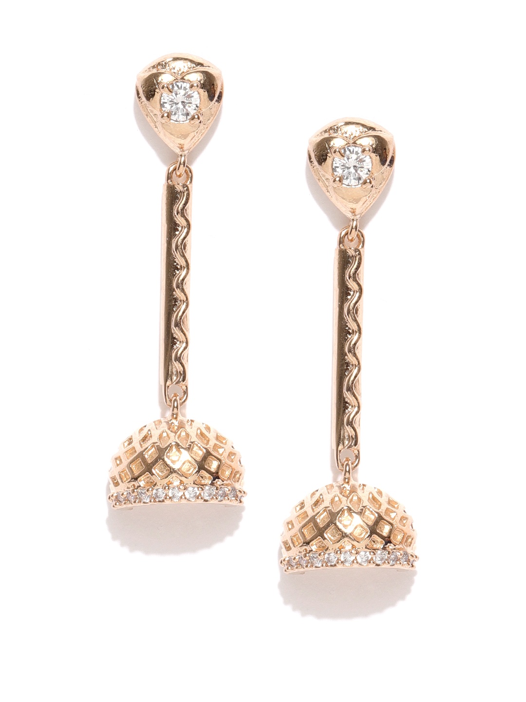 

DHRUVI Rose Gold-Plated CZ Studded Dome Shaped Drop Earrings