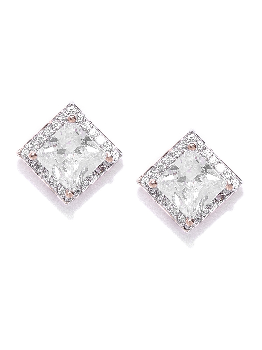 

DHRUVI Rose Gold-Plated CZ Stone-Studded Diamond Shaped Studs