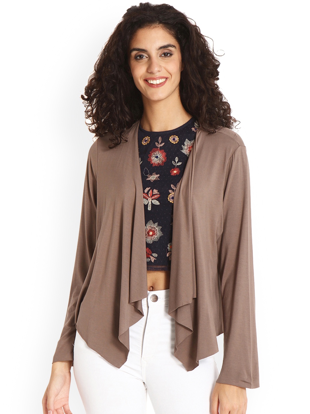 

Gipsy Brown Solid Open Front Shrug