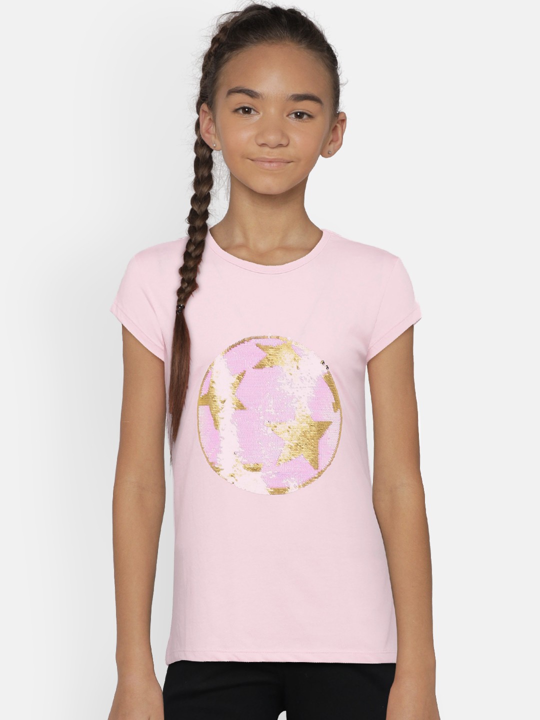 

United Colors of Benetton Girls Pink Printed Round Neck T-shirt