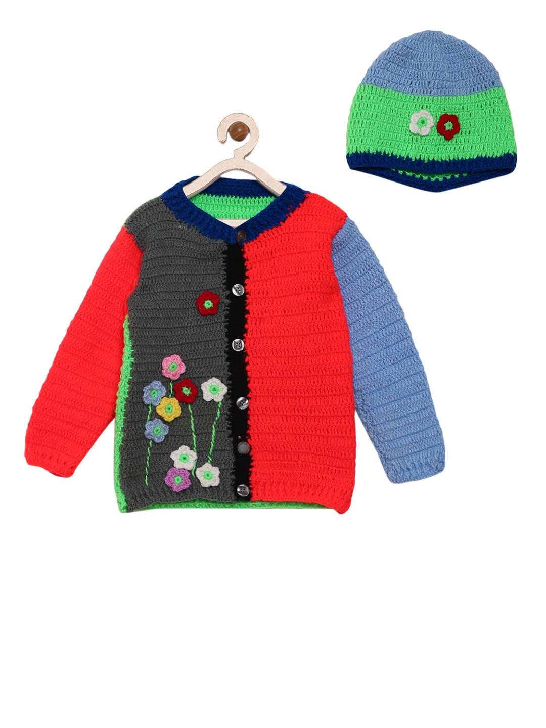 

CHUTPUT Unisex Multicoloured Colourblocked Cardigan With Beanie, Multi