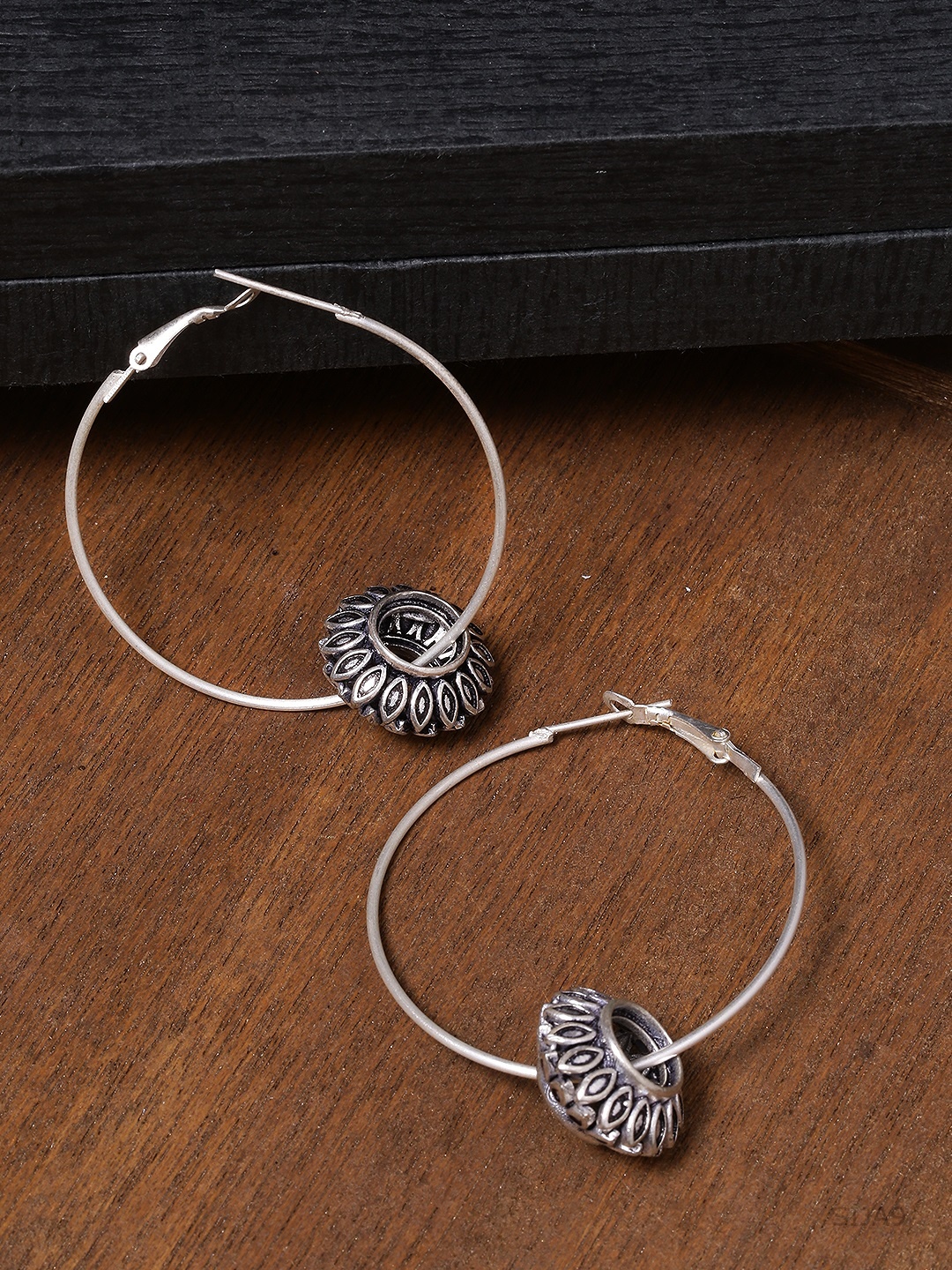 

Voylla Silver-Plated Circular Hoop Oxidised Earrings