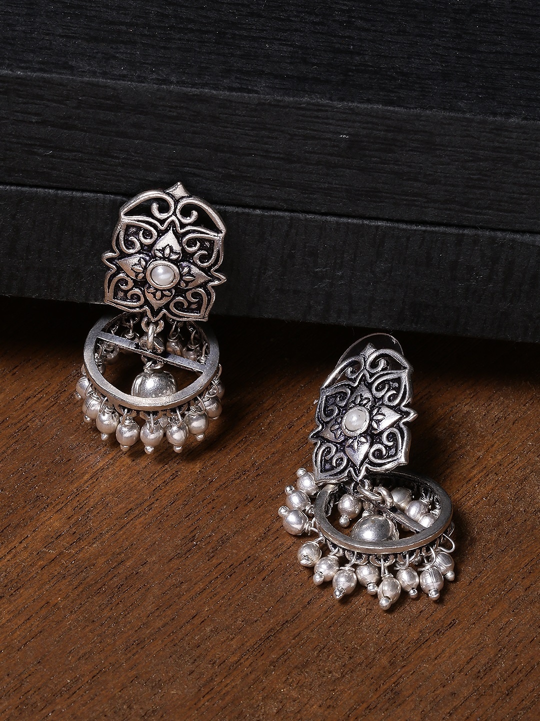 

Voylla Silver-Toned Dome Shaped Jhumkas