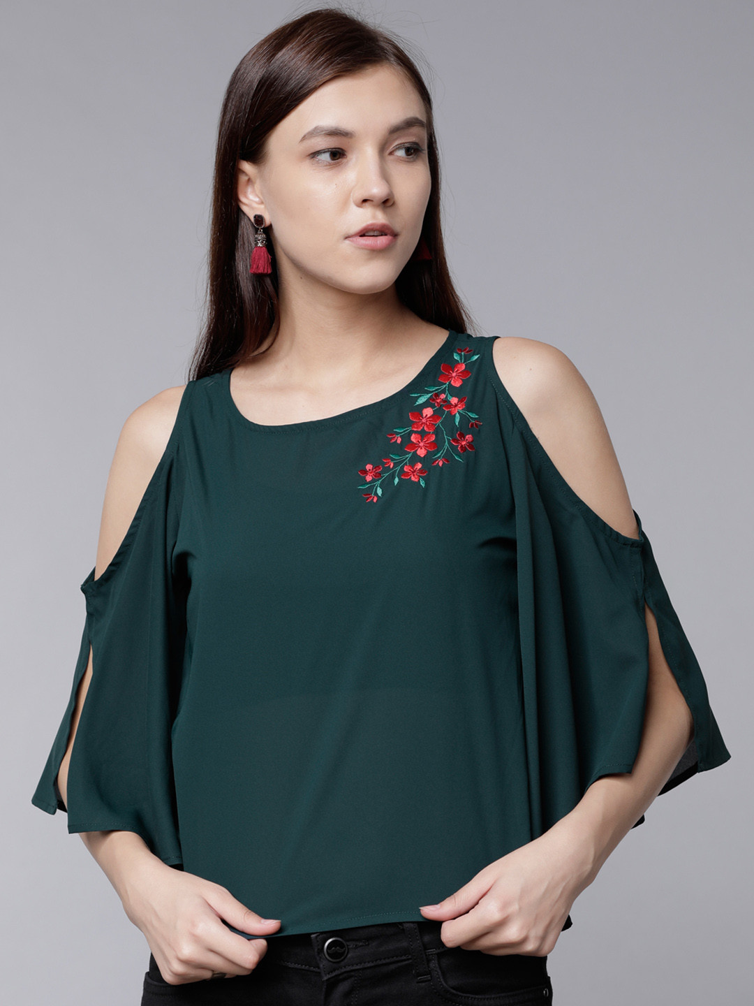 

Tokyo Talkies Women Green Solid A-Line Top