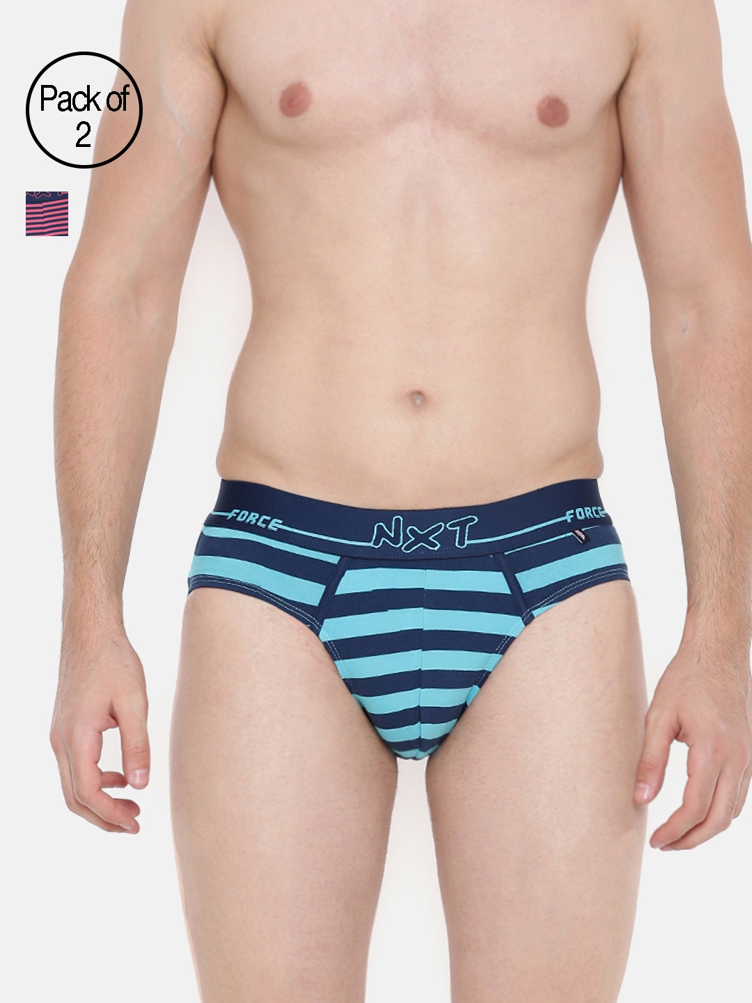 

Force NXT Men Pack of 2 Striped Basic Assorted Briefs MNFL-56-PO2, Blue