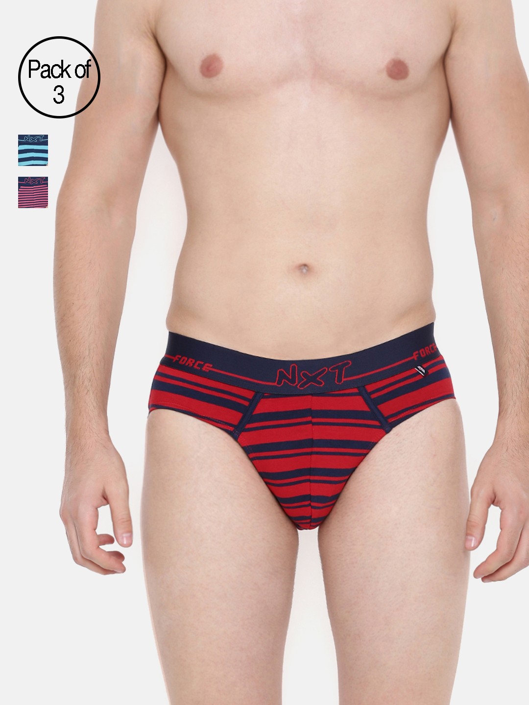 

Force NXT Men Pack of 3 Striped Basic Assorted Briefs MNFL-56-PO3, Pink