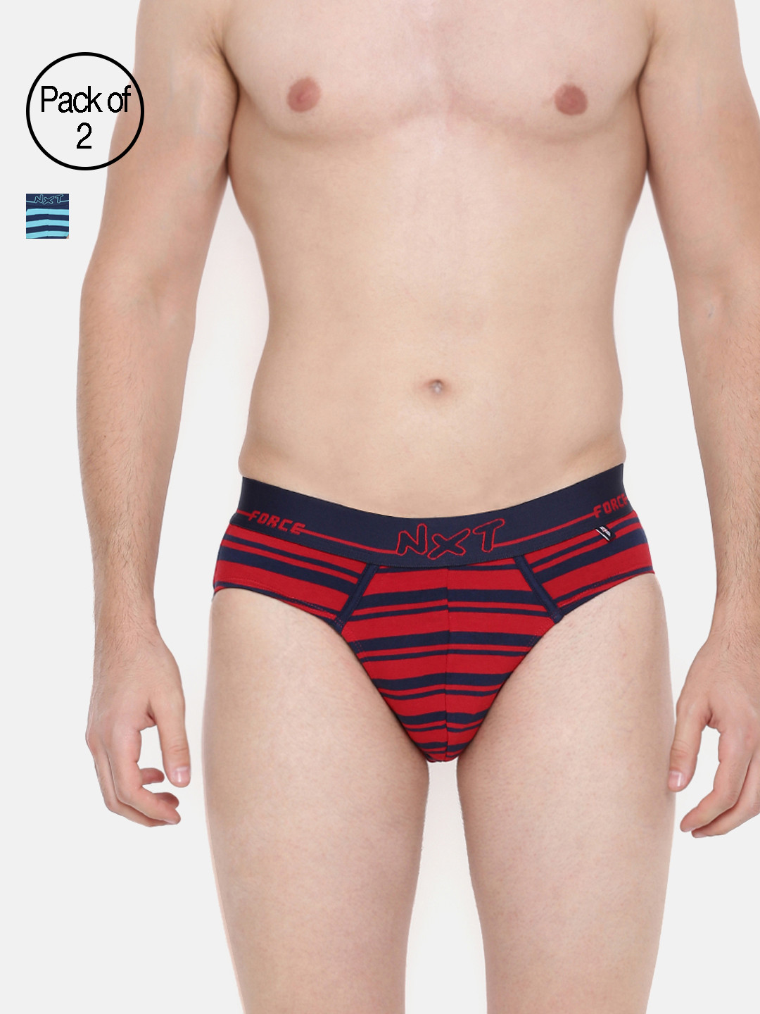 

Force NXT Men Pack of 2 Striped Basic Assorted Briefs MNFL-56-PO2, Blue