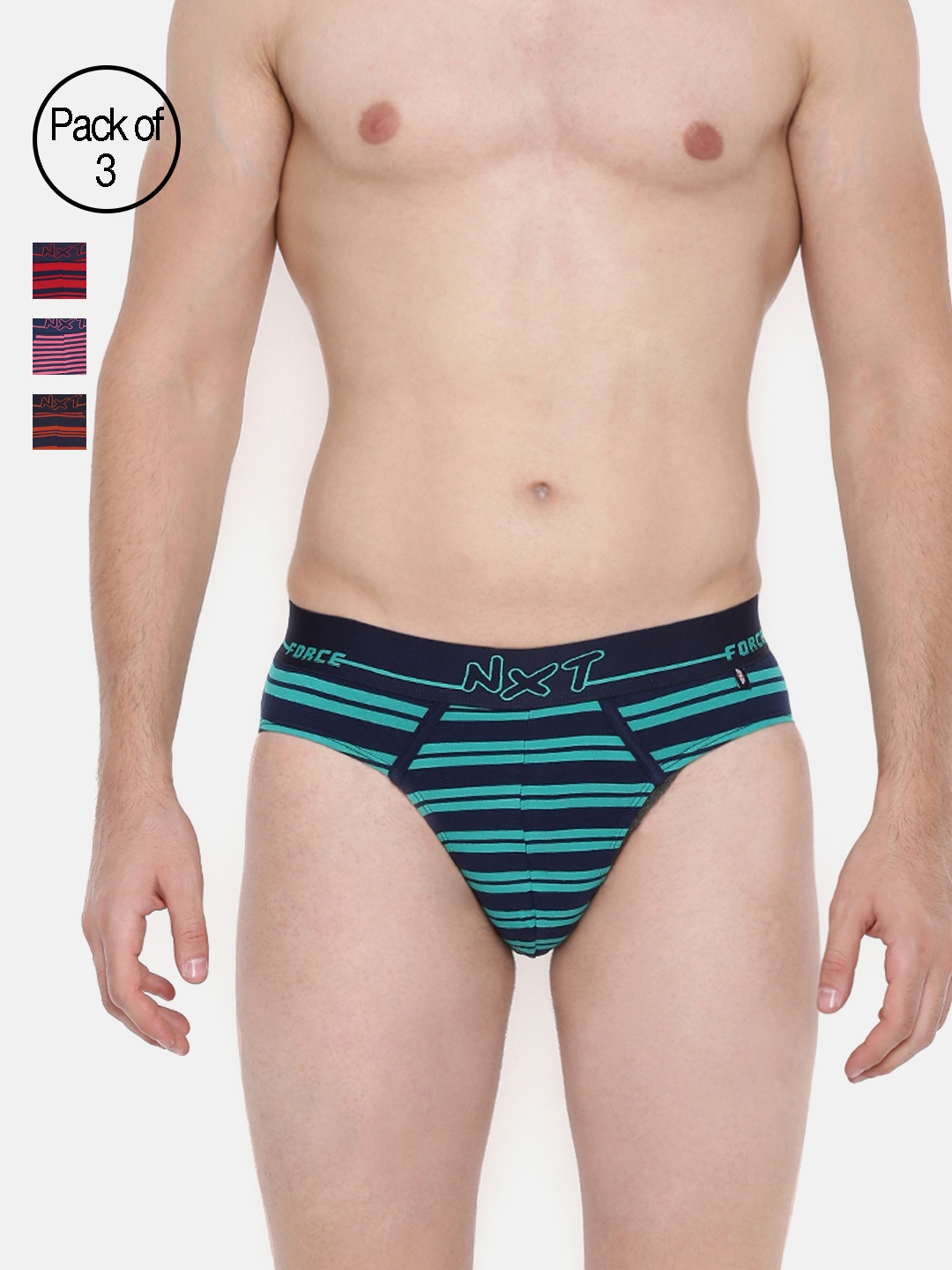 

Force NXT Men Pack of 4 Striped Basic Assorted Briefs MNFL-56-PO4, Multi