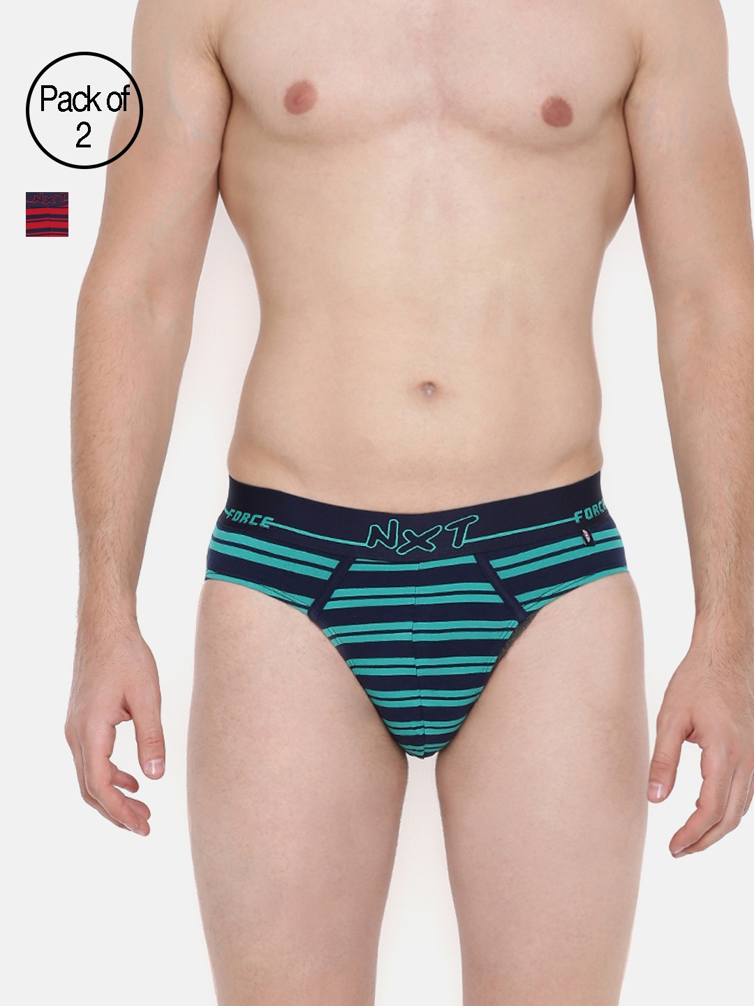 

Force NXT Men Pack of 2 Striped Basic Assorted Briefs MNFL-56-PO2, Green