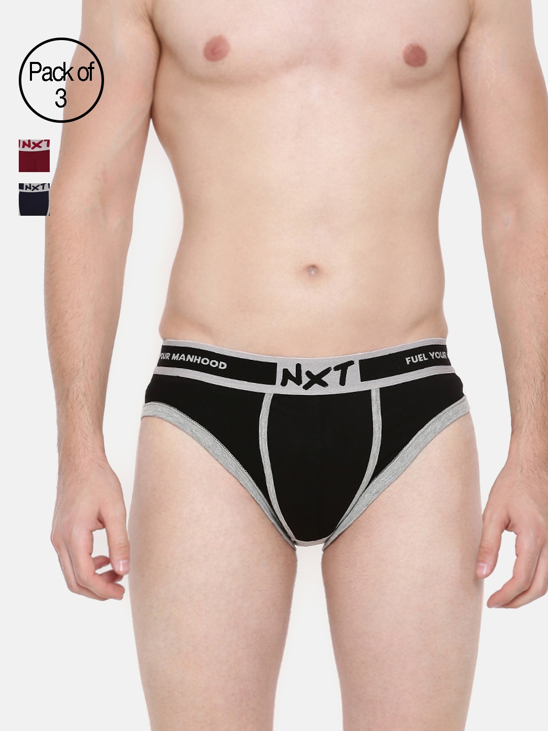 

Force NXT Men Pack of 3 Solid Basic Assorted Briefs MNFL-57-PO3, Navy blue