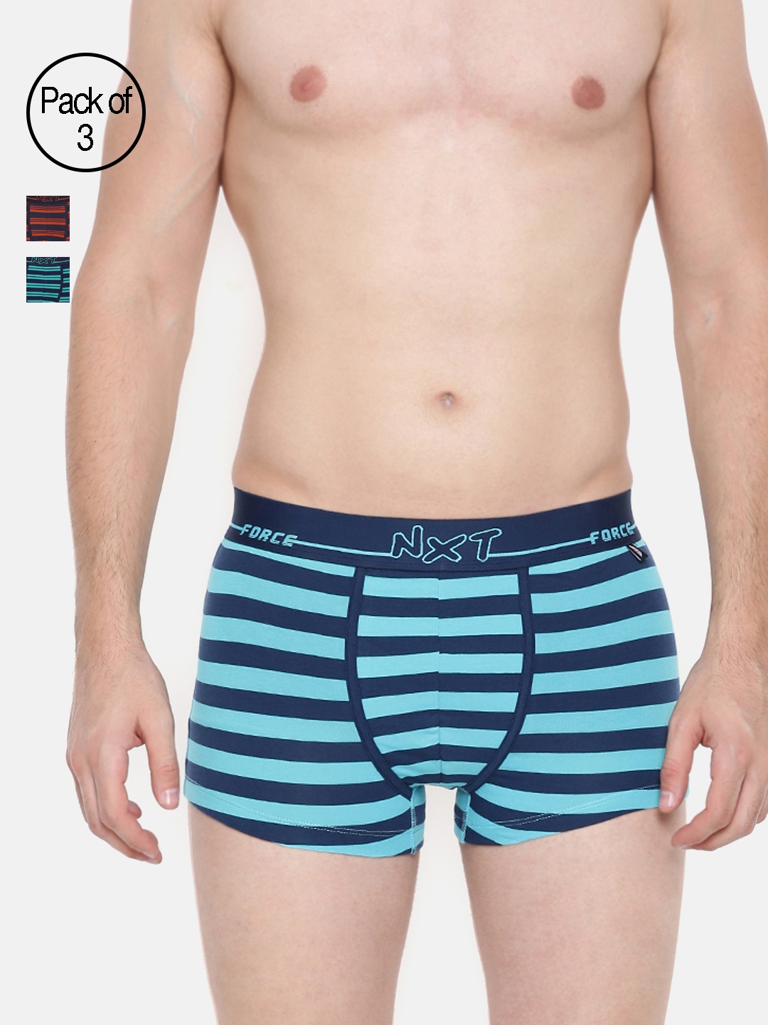 Force NXT Men Pack of 3 Striped Assorted Trunks MNFL-66-PO3, Blue