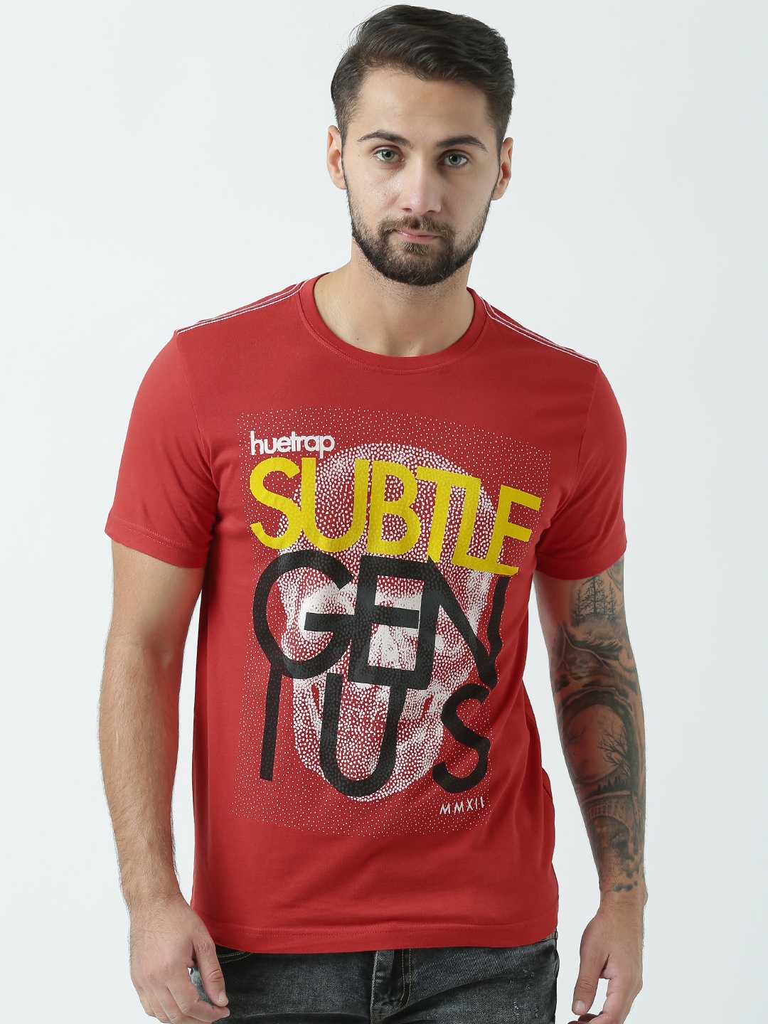 

Huetrap Men Red Printed Round Neck T-shirt