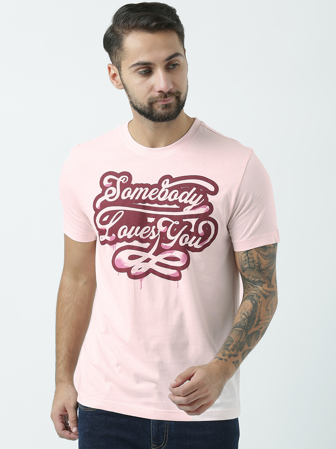 

Huetrap Men Pink Printed Round Neck T-shirt