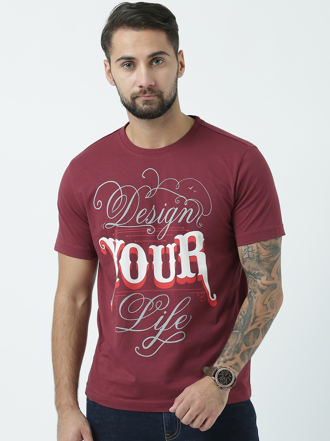 

Huetrap Men Maroon Printed Round Neck T-shirt