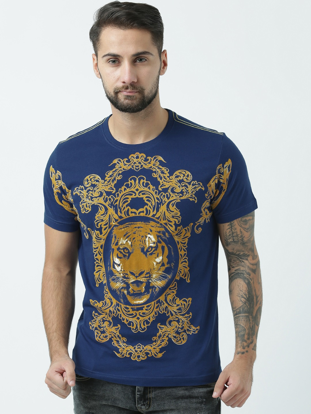 

Huetrap Men Blue Printed Round Neck T-shirt