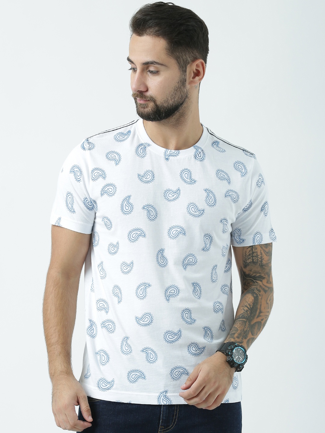 

Huetrap Men White Printed Round Neck T-shirt