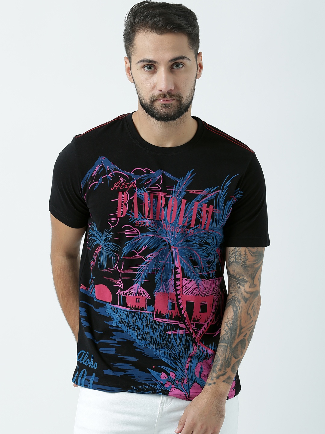 

Huetrap Men Black Printed Round Neck T-shirt