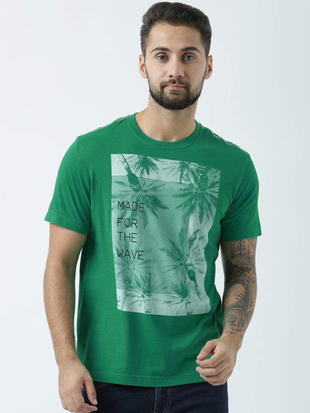 

Huetrap Men Green Printed Round Neck T-shirt