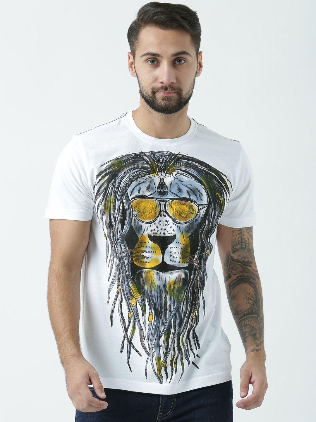 

Huetrap Men White Printed Round Neck T-shirt