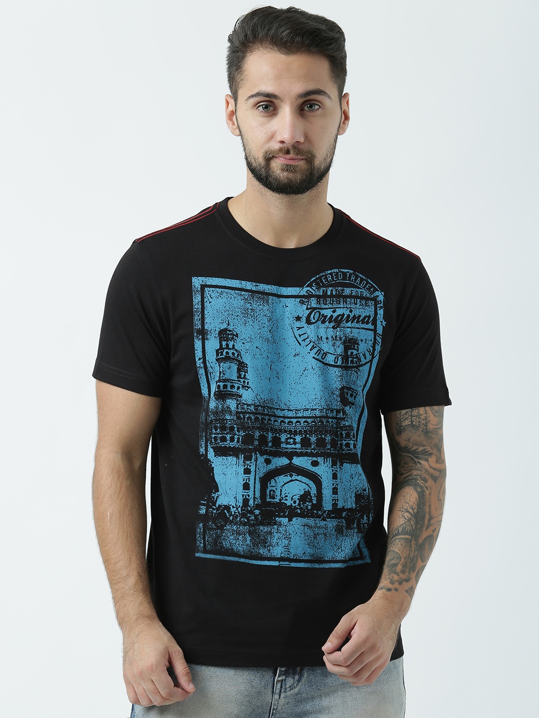 

Huetrap Men Black Printed Round Neck T-shirt