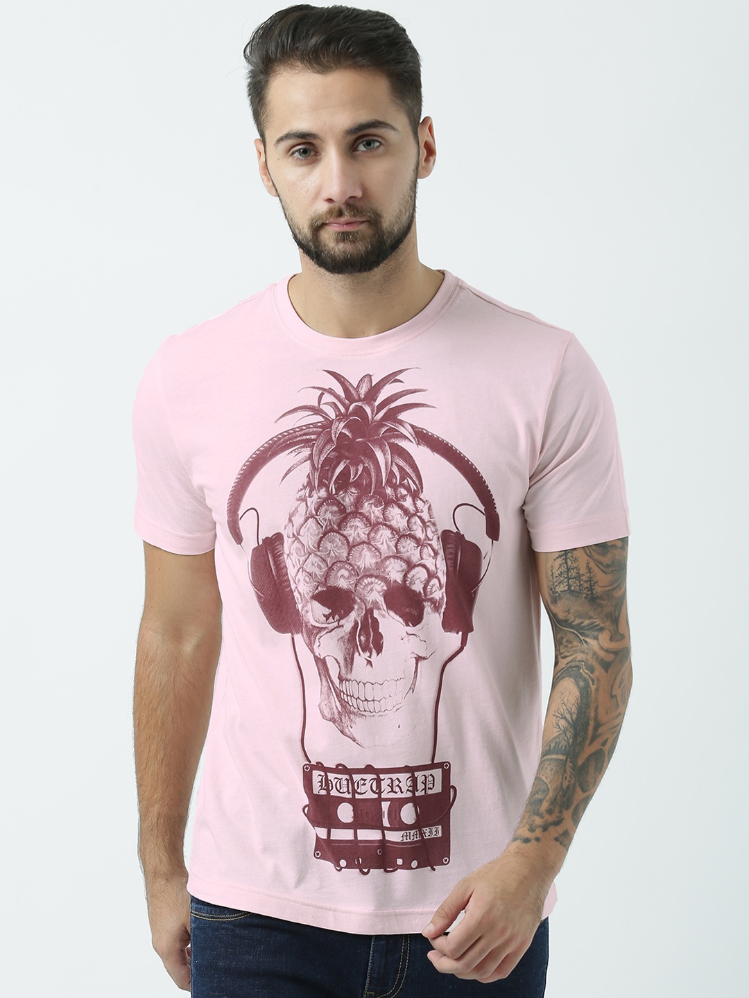 

Huetrap Men Pink Printed Round Neck T-shirt